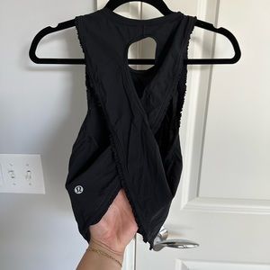Lulu cross back tank , not full length- hits above hips , but not cropped